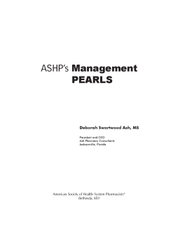 ASHP's Management Pearls ASHP's Management Pearls