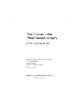Cardiovascular Pharmacotherapy Cardiovascular Pharmacotherapy