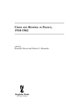Crisis and Renewal in France, 1918-1962 Crisis and Renewal in France, 1918-1962