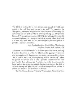 The Theory and Practice of Democratic Therapeutic Community Treatment The Theory and Practice of Democratic Therapeutic Community Treatment